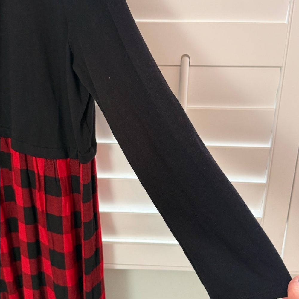 J.Jill Buffalo Plaid Mixed Media Dress Black Red Large - Picture 6 of 7